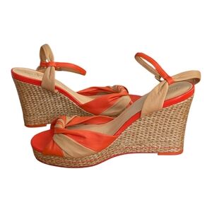 Cole Haan Orange/Coral and Tan Knotted Wedge Sandals